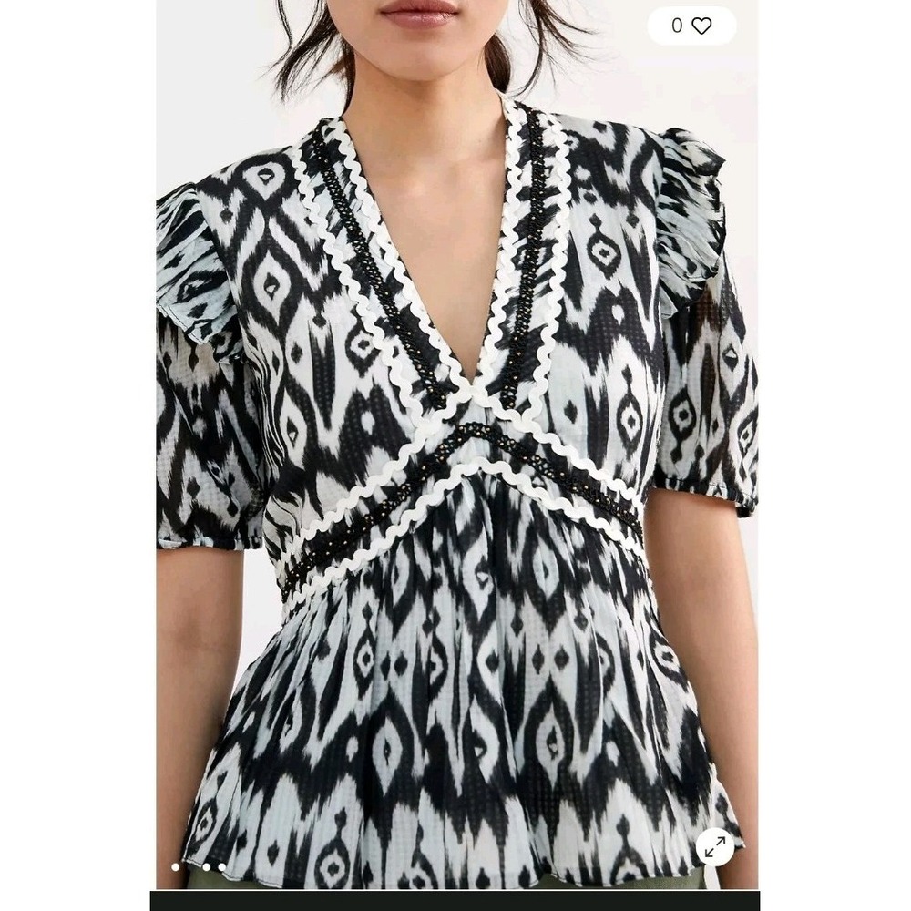 Anthropologie Verb by Pallavi Singhee Abstract Beaded Peplum Blouse XS NWT Boho